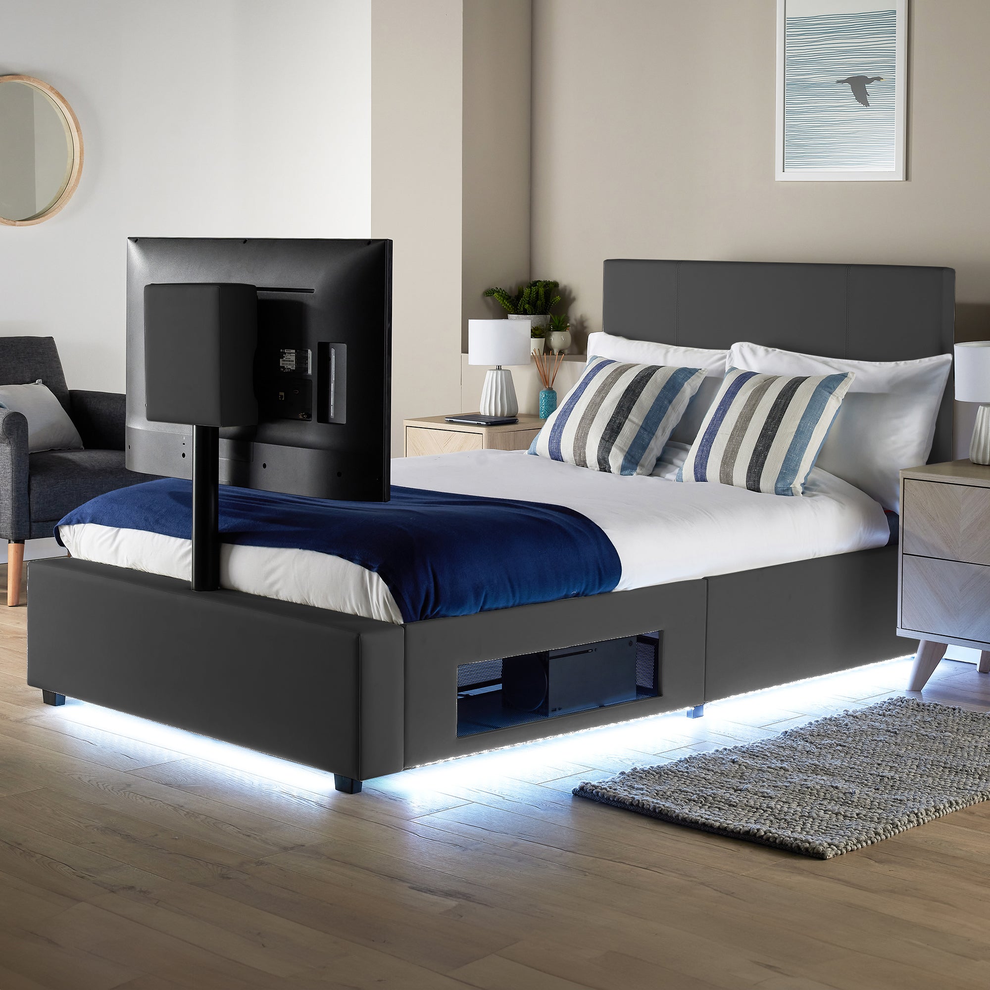 X Rocker Living Ava TV Bed with LED Lights and TV Mount Grey